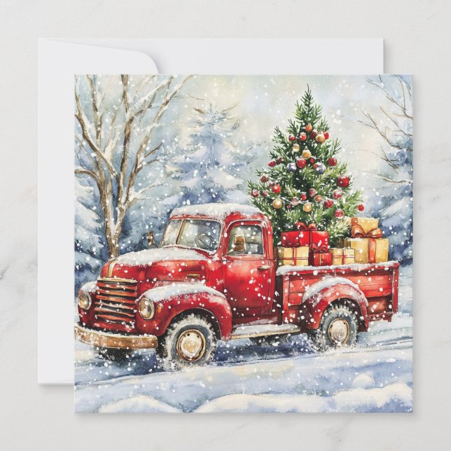 Cartão De Festividades Caminhão Transportando Árvore de Natal (Frente)