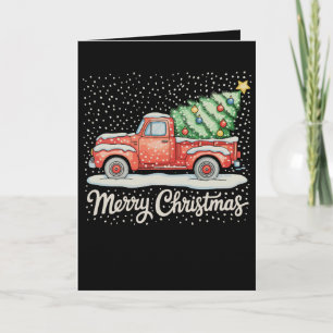 Cartão De Festividades Caminhão Vermelho Antigo Natal Feliz Vintage