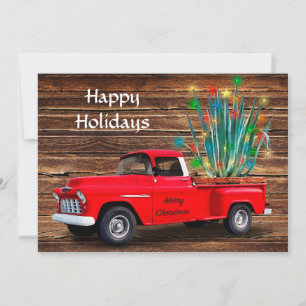 Cartão De Festividades Caminhão Vermelho com Cacto Iluminado,