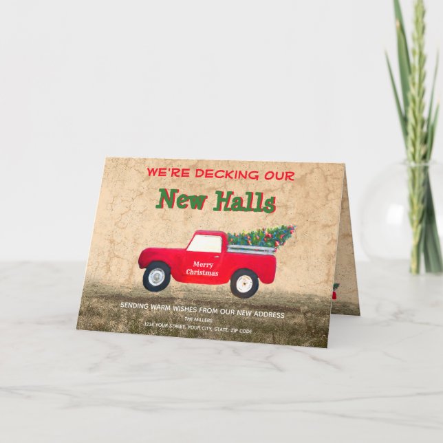 Cartão De Festividades Caminhão Vermelho de Natal A Decolar Novos Halls (Frente)