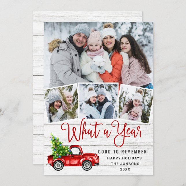 Cartão De Festividades Caminhão Vermelho de Natal da Fazenda 'Que Ano' 4  (Frente/Verso)