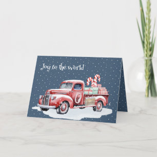 Cartão De Festividades Caminhão Vermelho de Natal em Flocos de Neve