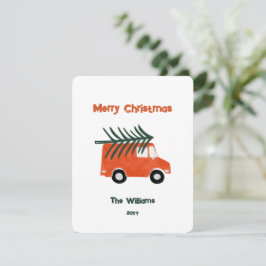 Cartão De Festividades Caminhão Vermelho Minimalista de Fazenda de Natal