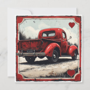 Cartão De Festividades Caminhão Vermelho namorados: Afetação da Vintage