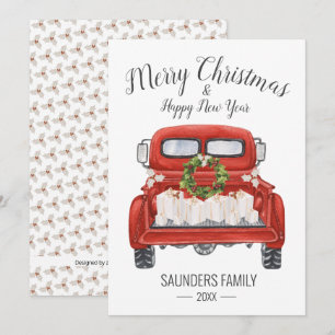 Cartão De Festividades Caminhão Vermelho Natal Feliz Ano Novo Vintage