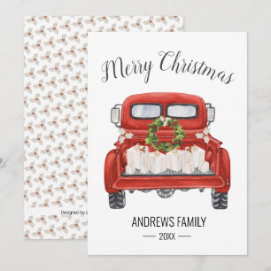 Cartão De Festividades Caminhão Vermelho Vintage Apresenta Feliz Natal Fa