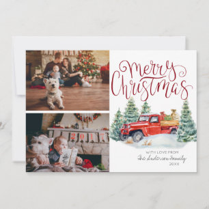 Cartão De Festividades Caminhão Vermelho Vintage Fotocolagem de Natal