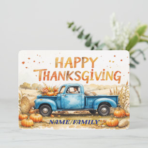 Cartão De Festividades Caminhão Vintage Azul Céu – Feliz Dia de Ação de G