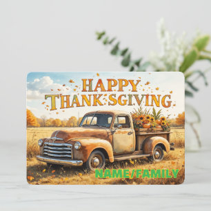 Cartão De Festividades Caminhão Vintage Rústico Colheita – Feliz Dia de A