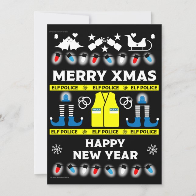 Cartão De Festividades Camisa feia de Natal de oficial de polícia   (Frente)