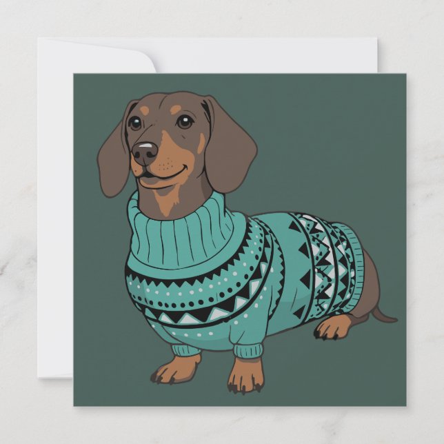 Cartão De Festividades Camiseta Feia de Natal de Cachorro Salsicha Dachsh (Frente)