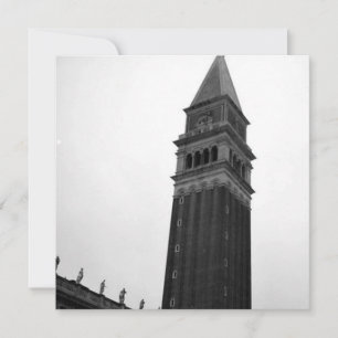 Cartão De Festividades Campanile Piazza San Marco Preto Branco Tour Itáli