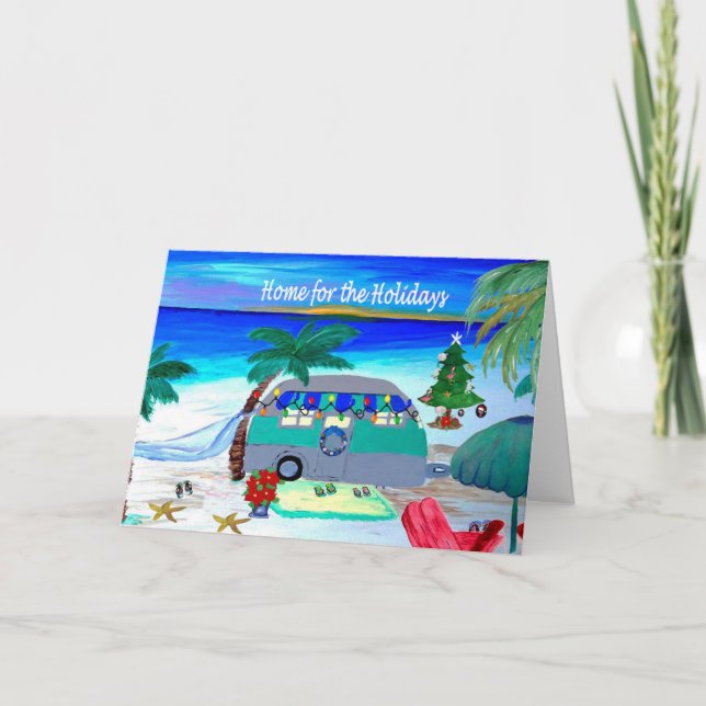 Cartão De Festividades Camper Christmas cards by the beach (Frente)