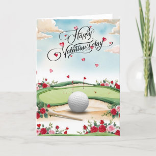 Cartão De Festividades Campo de Golfe Romântico com Rosas – Aquarela