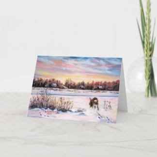 Cartão De Festividades Campo de inverno com coelho