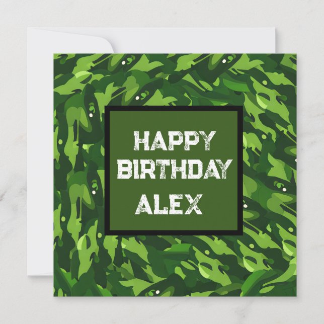 Cartão De Festividades Camuflagem Militar Verde Florestal (Frente)