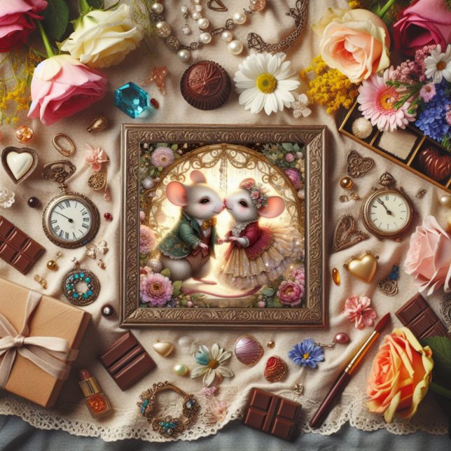 Cartão De Festividades Camundongos Fantásticos Bonitos Apaixonados Por Na (Criador carregado)