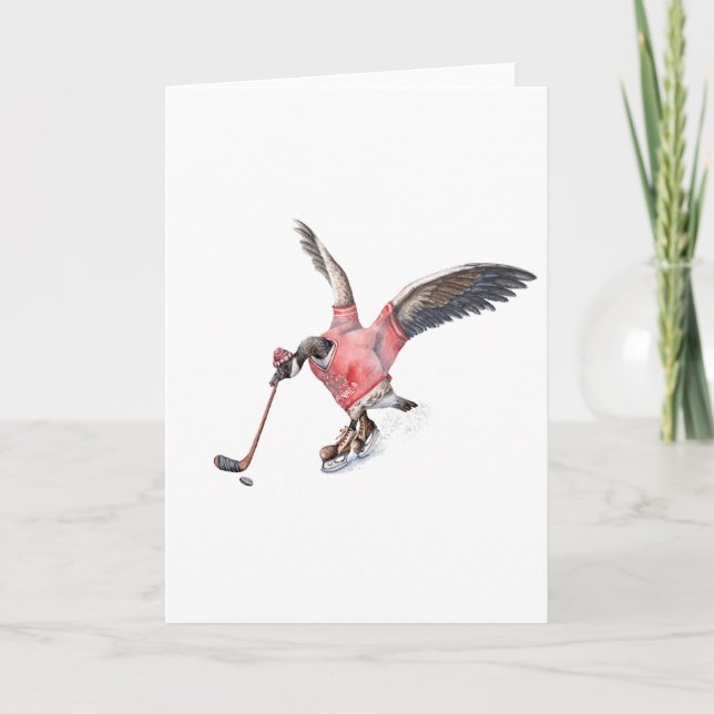 Cartão De Festividades Canada Goose Playing Hockey (Frente)