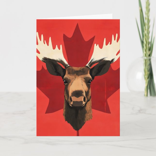 Cartão De Festividades Canadá Maple Leaf Moose (Frente)