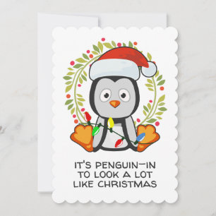 Cartão De Festividades Canção de Natal Engraçada Pun Pinguim