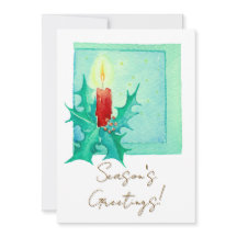 Candle and holly Christmas Card