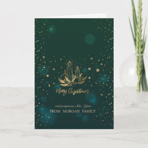 Cartão De Festividades Candle,Balls,Pine Tree Branches Snowflakes Green