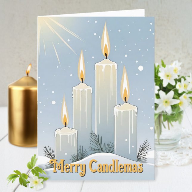Cartão De Festividades Candlemas Wiccan Imbolc Snowy Sunshine Velas (Candlemas Wiccan Imbolc Snowy Sunshine Candles Holiday Card)