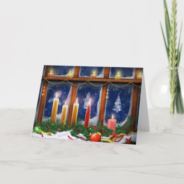 Cartão De Festividades Candles in the Window Christmas Card (Frente)