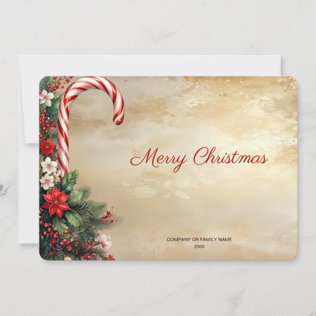 Cartão De Festividades Candy Cane Christmas Holiday Card (Frente)