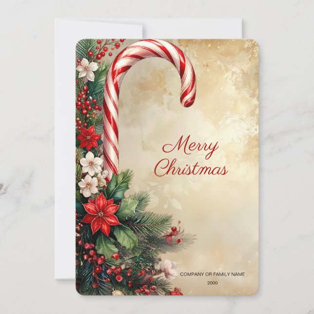 Cartão De Festividades Candy Cane Christmas Holiday Card (Frente)