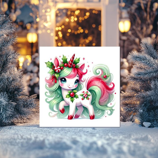 Cartão De Festividades Candy Cane Christmas Unicorn (Criador carregado)