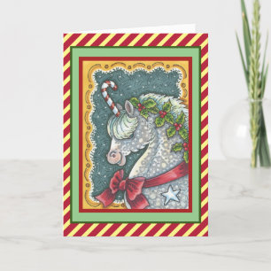 CARTÃO DE FESTIVIDADES CANDY CANE CHRISTMAS UNICORN, HOLIDAY PONY FANTASY