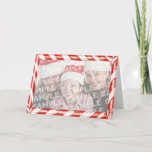 Cartão De Festividades Candy Cane Photo Frame Christmas Portrait (Frente)