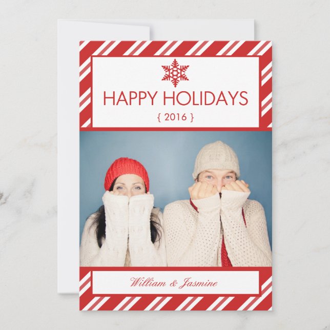 Cartão De Festividades Candy Cane Photo Holiday Flat Card (Frente)