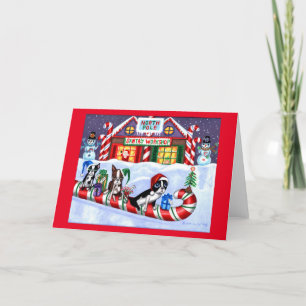 Cartão De Festividades Candy Cane Santa Natal Snowman Boston Terriers