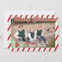 Cartão De Festividades Candy Cane Stripe Personalize Christmas Photo Card
