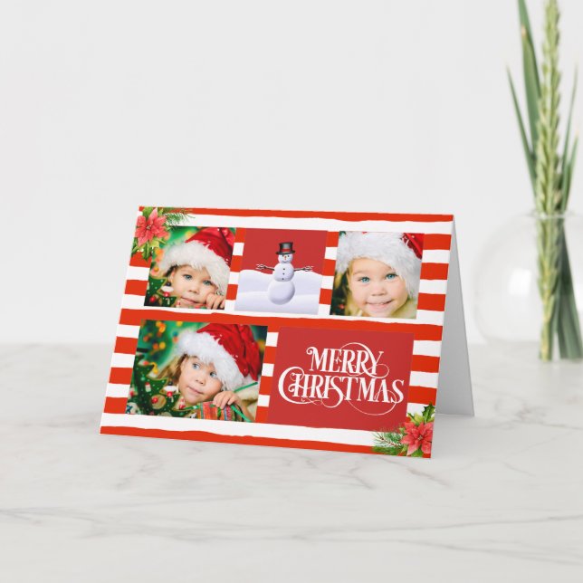 Cartão De Festividades Candy Cane Stripe Photo Christmas Card (Frente)