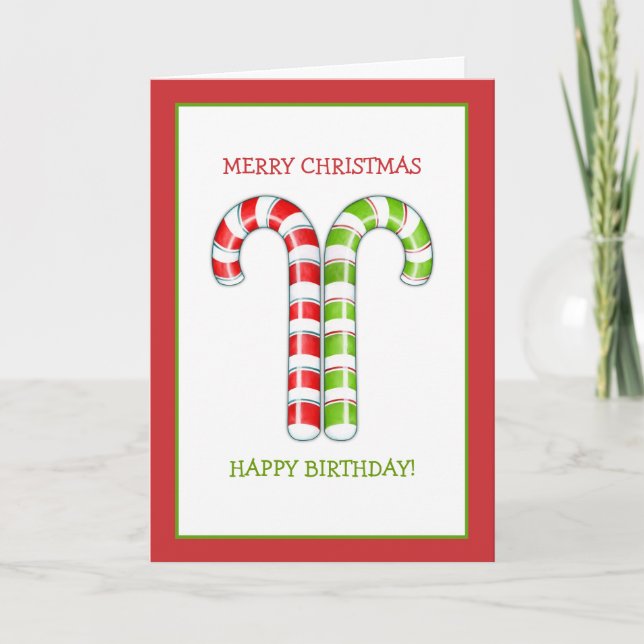 Cartão De Festividades Candy Canes red green Christmas Birthday Card (Frente)