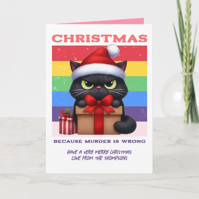 Cartão De Festividades Candy Chaos Funny Cat Retro Christmas Photo (Frente)