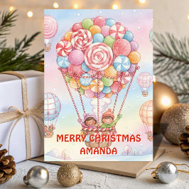 Cartão De Festividades Candy Hot Air Balloon Christmas Kids Card