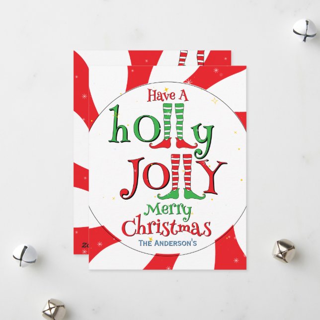 Cartão De Festividades Candy Peppermint Swirl Holly Jolly Feliz Natal (Frente/Verso In Situ)