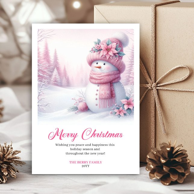 Cartão De Festividades Candy themed pink snowman kids card digital edit (Candy themed pink snowman kids card digital edit)