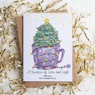 Cartão De Festividades Caneca Árvore de Natal Roxa Fofa