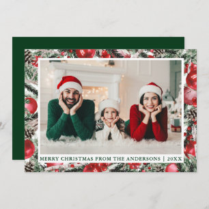 Cartão De Festividades Canetas Aquarelas Foto de Natal Verde