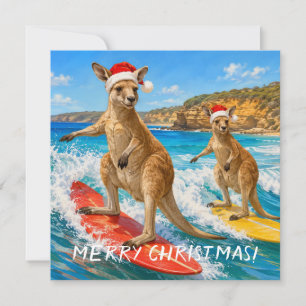 Cartão De Festividades Canguru de Natal Surfando Bells Beach