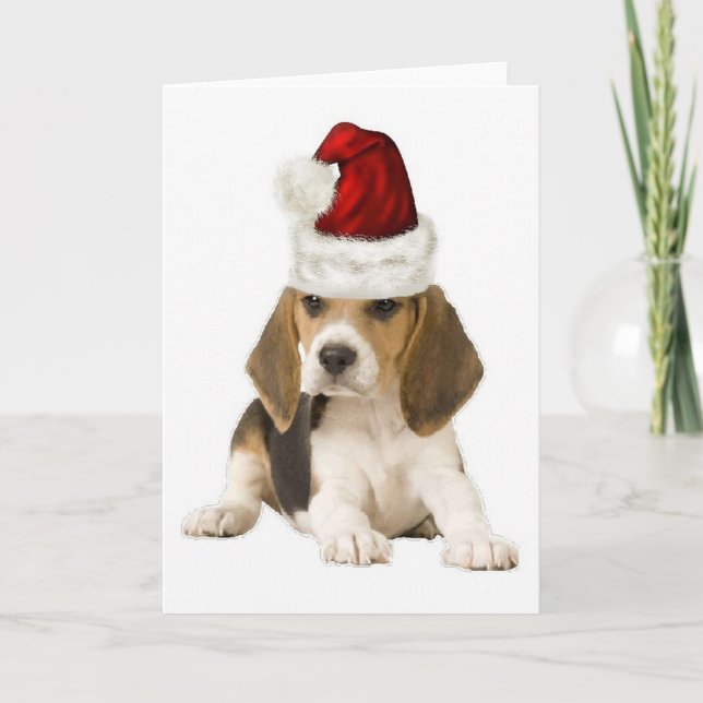Cartão De Festividades Caninos~Notecard Original~Beagle~Natal (Frente)