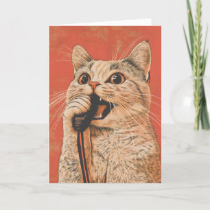 Cartão De Festividades Cantando Retrô De Microfone Gato Engraçado