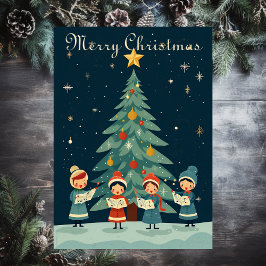 Cartão De Festividades Canto de Natal Vintage Meados do Século Retrô