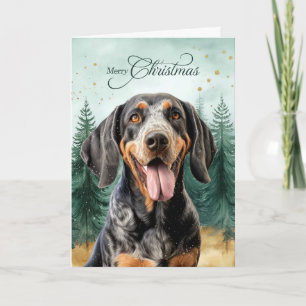 Cartão De Festividades Cão Bluetick Coonhound e Floresta de Inverno