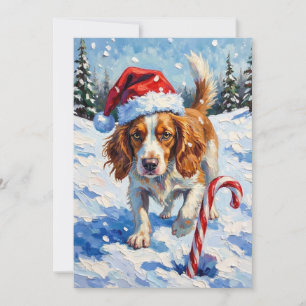 Cartão De Festividades Cão Brittany Spaniel Apontando para Doce de Natal